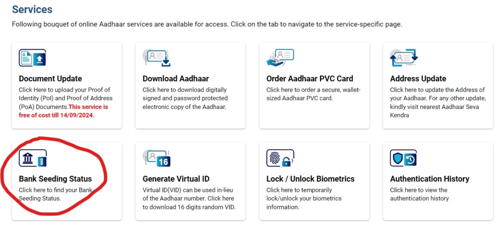 aadhaar seeding bank kaise kare 2024